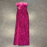 Strapless Sleeveless Sequins Maxi Bodycon Dress